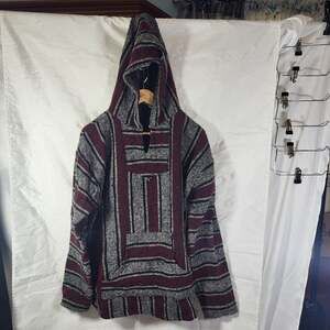 Frank's Textiles Mexican Baja Hoodie Drug Rug Maroon Grey XL